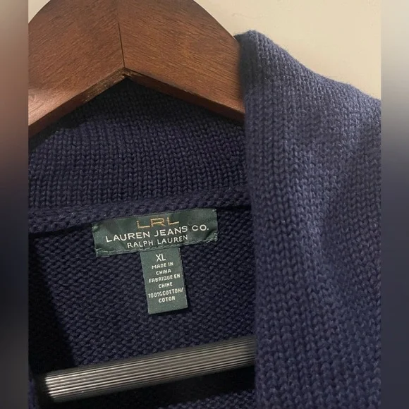 Lauren Ralph Lauren Knitted Cowl Neck Embroidered Cardigan 100% Cotton Size XL - Picture 9 of 10